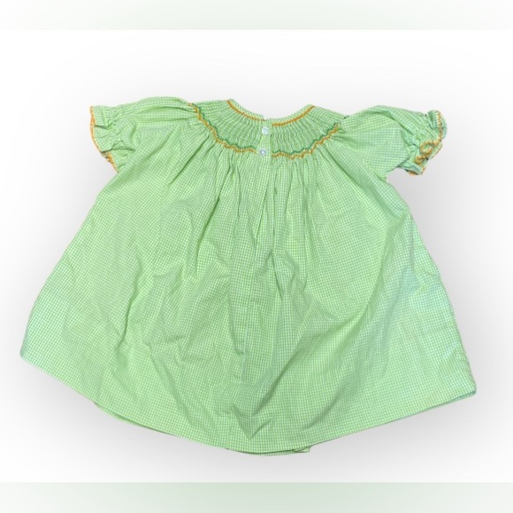 EUC PETIT BEBE GREEN GINGHAM DRESS WITH SMOCKED PUMPKINS - Picture 3 of 5